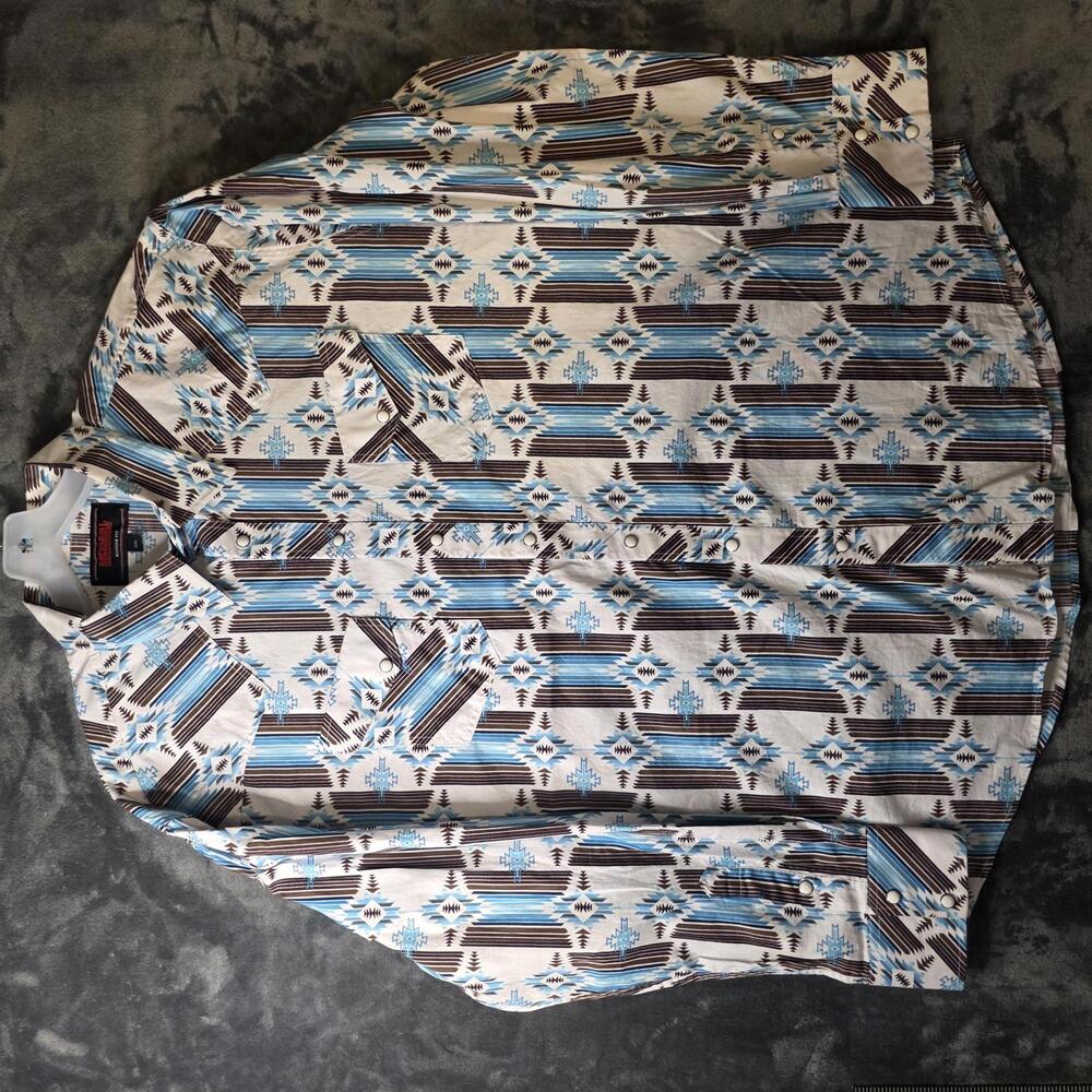 Rock & Roll Denim Mens Aztec Print Long Sleeve Snap Shirt XXL